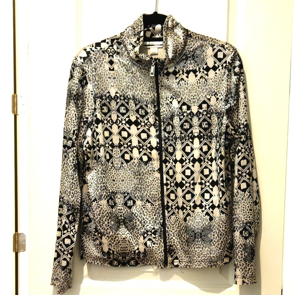 Mirror Image metallic silver & black dressy jacket, L, NWT!